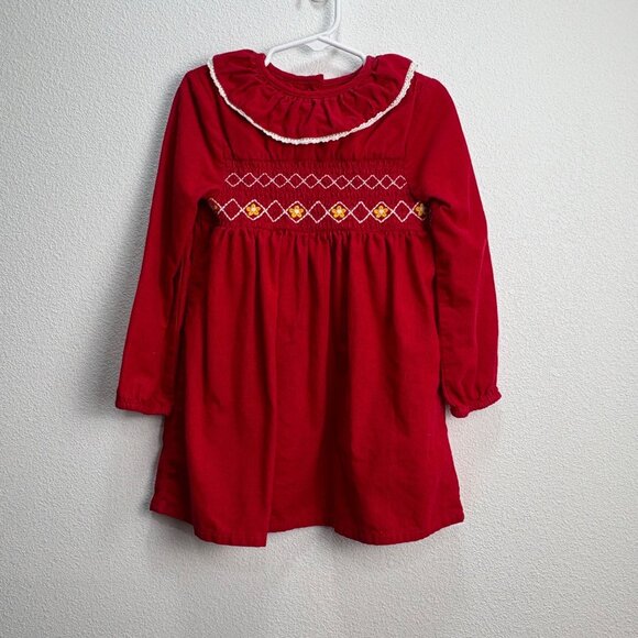 Kaisely Vintage Girls Red Corduroy Long Sleeve Dress 4T Holiday Winter - Picture 1 of 6